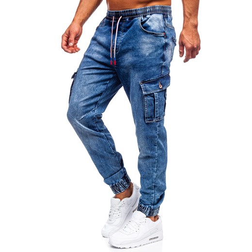 Granatowe spodnie jeansowe joggery bojówki męskie Denley R51007S0 34/L okazja Denley