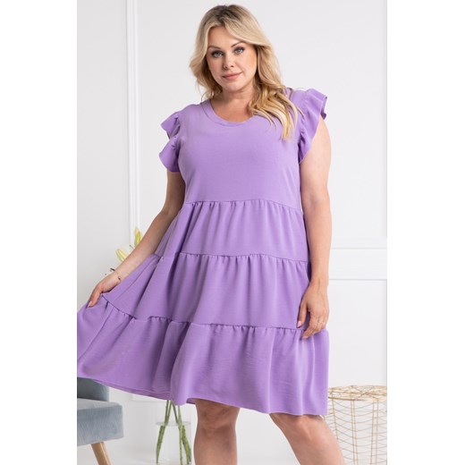 Sukienka rozkloszowana rękaw z falbanką DELKA LETNIA liliowa Plus Size karko.pl