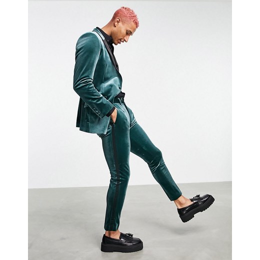 ASOS DESIGN – Zielone aksamitne spodnie garniturowe o bardzo obcisłym kroju-Zielony W32 L32 Asos Poland