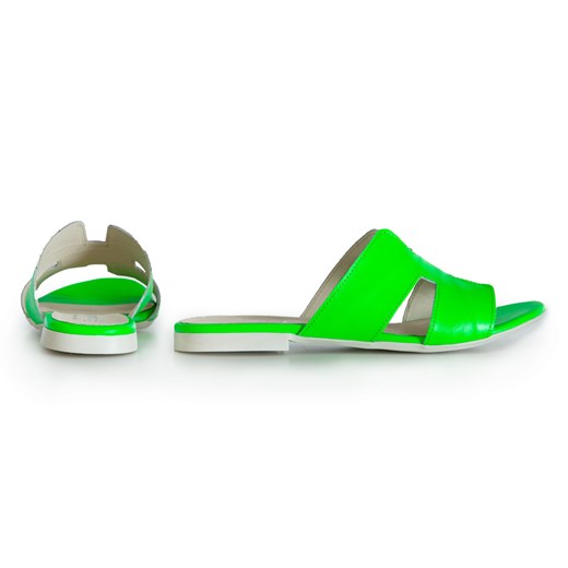 damskie klapki na miękkiej podeszwie - skóra naturalna - model 371 - kolor zielony neon Zapato 36 zapato.com.pl