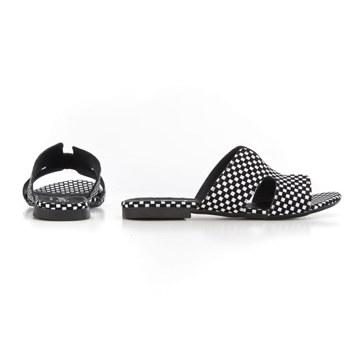 damskie klapki na miękkiej podeszwie - skóra naturalna - model 371 - kolor czarno białe kwadraty Zapato 41 zapato.com.pl