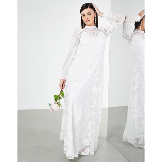 Sukienka biała Asos z długim rękawem maxi 