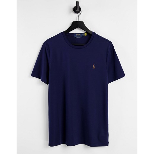 Polo Ralph Lauren – Granatowy T-shirt z bawełnianego dżerseju pima z logo gracza Polo Ralph Lauren L Asos Poland