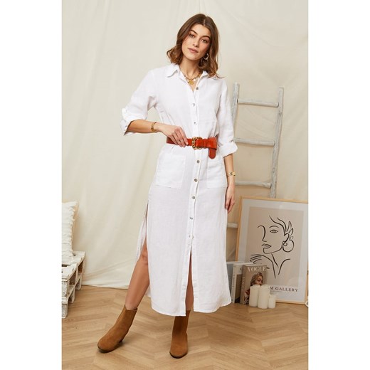 Lniana sukienka w kolorze białym Rodier Lin L/XL promocja Limango Polska