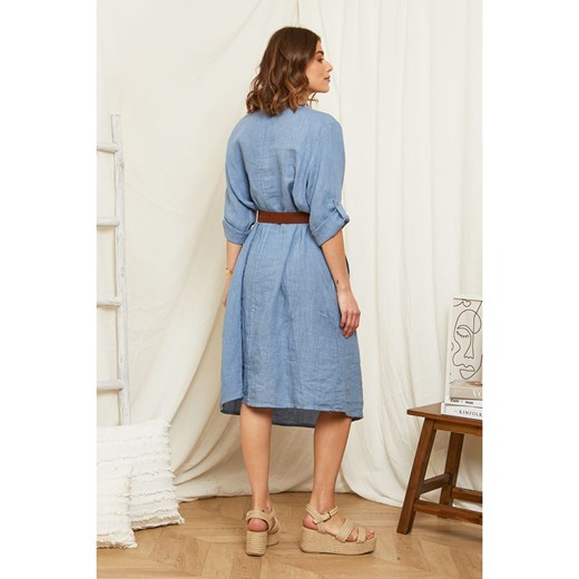 Sukienka Rodier Lin z długim rękawem w serek 