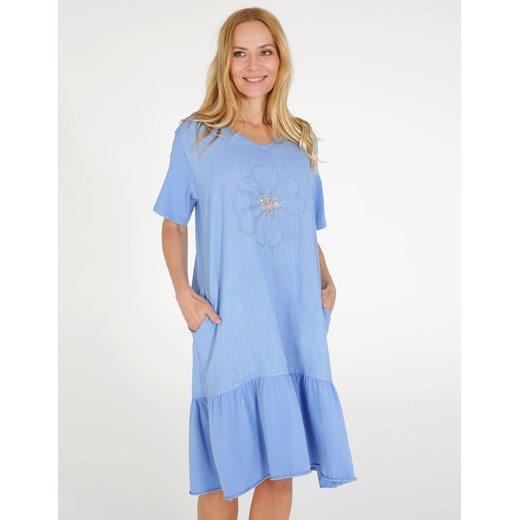 UNISONO Luźna sukienka z lnem - 147-2335 JEANS Unisono M Unisono