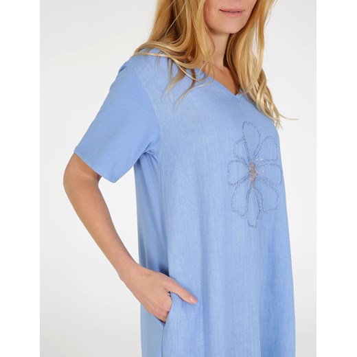 UNISONO Luźna sukienka z lnem - 147-2335 JEANS Unisono L Unisono