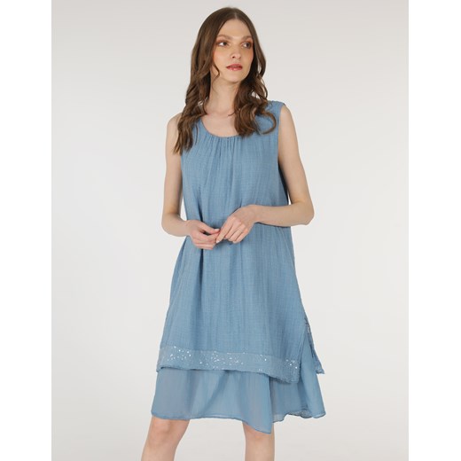 Sukienka Unisono oversize niebieska mini bez rękawów 