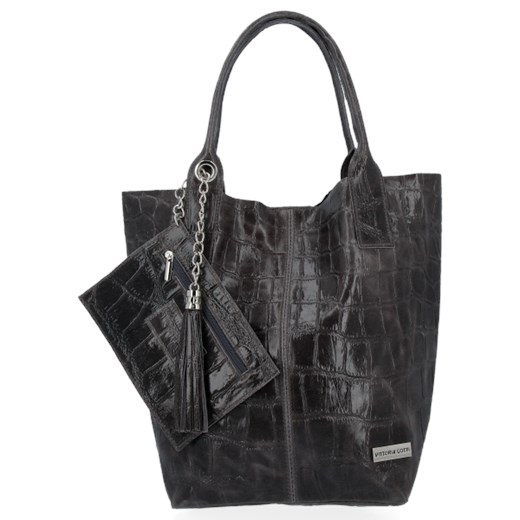 Włoskie Torebki Skórzane Shopper Bag renomowanej firmy Vittoria Gotti Grafitowa (kolory) Vittoria Gotti torbs.pl