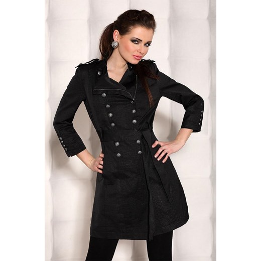 Czarny płaszczyk w stylu marynarskim z paskiem i rękawem 3/4 - Fionella - art. 1204-3