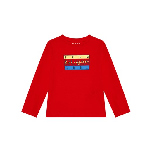 T-shirt chłopięce czerwony Guess w nadruki z długim rękawem wiosenny 