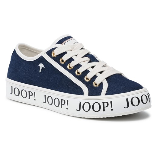 Trampki damskie Joop! na płaskiej podeszwie z niską cholewką granatowe z tworzywa sztucznego sznurowane