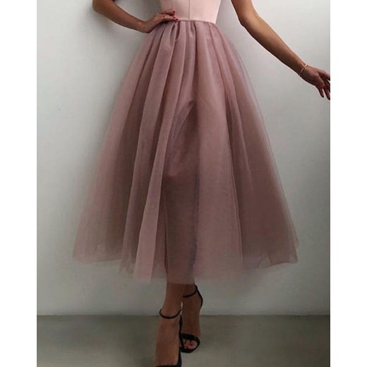 Suknia wieczorowa z gładkiej przezroczystej siateczki na ramiączkach spaghetti sukienka różowy Kendallme XL Kendallme