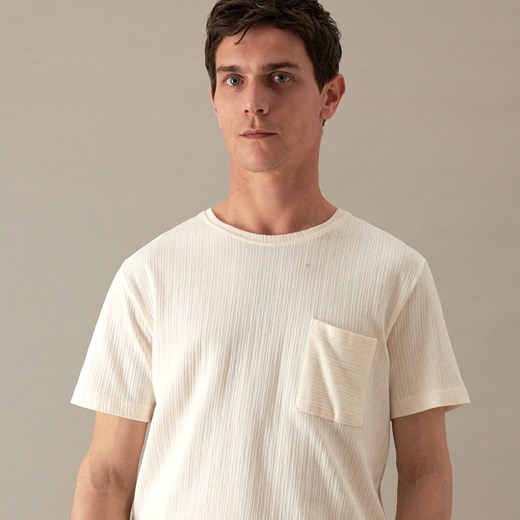 Reserved - Bawełniany T-shirt z kieszonką - Beżowy Reserved S promocyjna cena Reserved