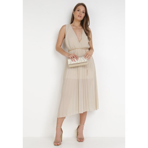 Born2be sukienka z paskiem elegancka midi trapezowa