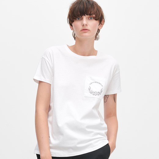 Reserved - Bawełniany t-shirt z kieszenią - Biały Reserved L okazja Reserved