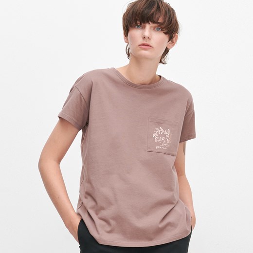 Reserved - Bawełniany t-shirt z kieszenią - Brązowy Reserved XL wyprzedaż Reserved