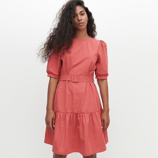 Reserved - Popelinowa sukienka z paskiem - Różowy Reserved 36 wyprzedaż Reserved