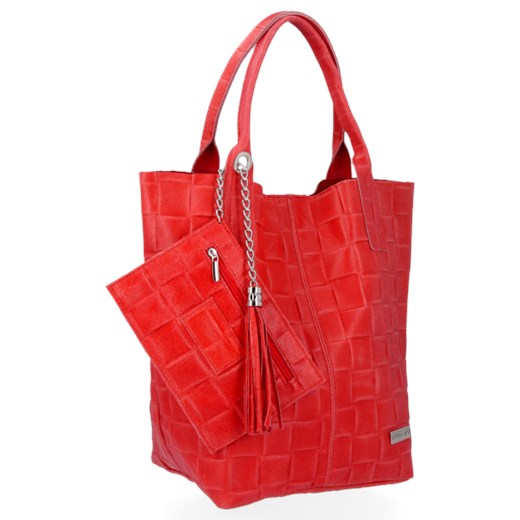 Włoska Torebka Skórzana Shopper Bag XL z Etui renomowanej firmy Vittoria Gotti Czerwona (kolory) Vittoria Gotti PaniTorbalska