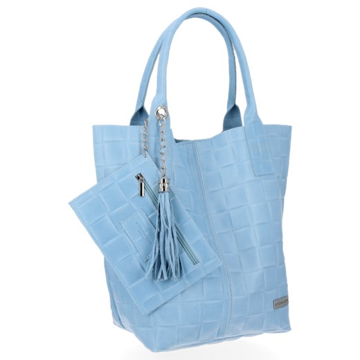 Duża Torebka Skórzana XL Modny Shopper Bag z Etui renomowanej firmy Vittoria Gotti Błękitna (kolory) Vittoria Gotti PaniTorbalska
