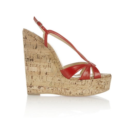 Wedgy Lady 140 leather and cork sandals net-a-porter brazowy skórzane