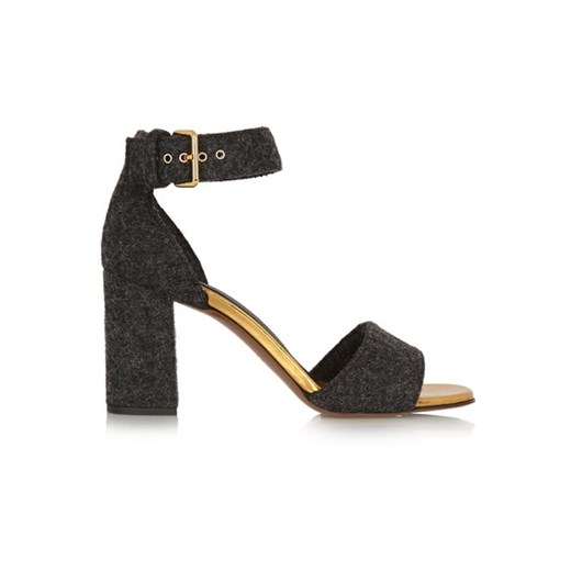 Leather-trimmed felt sandals net-a-porter szary skórzane