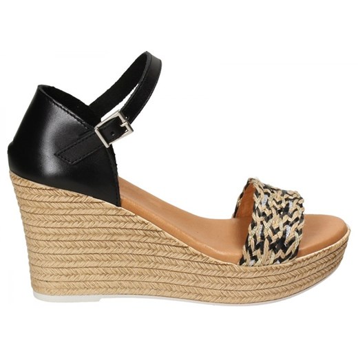 Espadryle damskie Maciejka z klamrą czarne na koturnie 