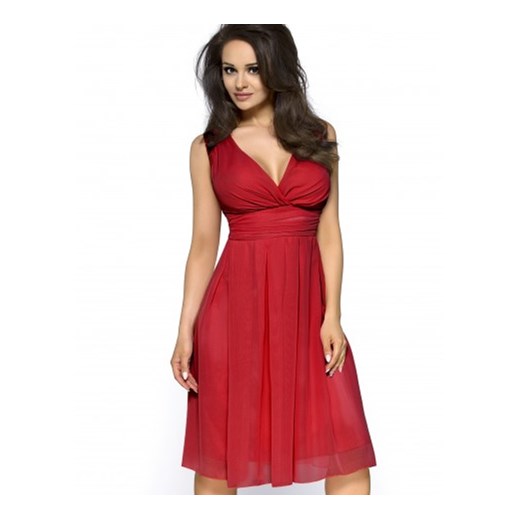Sukienka z szyfonu kopertowy dekolt KM117-3 Czerwona na wesele kartes-moda czerwony cień do powiek