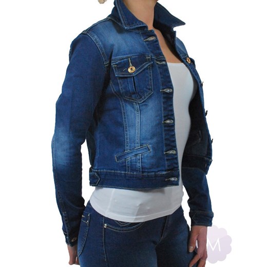 Damska kurtka jeansowa granatowa wytarta mercerie-pl granatowy damskie