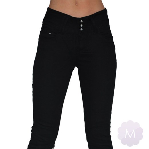 Spodnie jeansowe rurki czarne z podwyższonym stanem na 3 guziki mercerie-pl czarny Spodnie