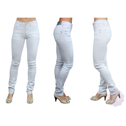 Białe cienkie spodnie rurki jeansowe z podwyższonym stanem mercerie-pl bialy jeans