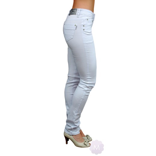 Białe cienkie spodnie rurki jeansowe z podwyższonym stanem mercerie-pl szary rurki