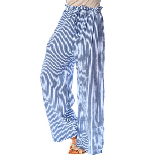 Lniane spodnie "Sarah" w kolorze niebieskim La Fabrique Du Lin L promocyjna cena Limango Polska
