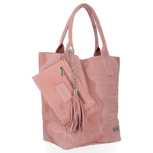 Firmowe Torebki Skórzane Shopper Bag XL Vittoria Gotti Różowa (kolory) Vittoria Gotti PaniTorbalska