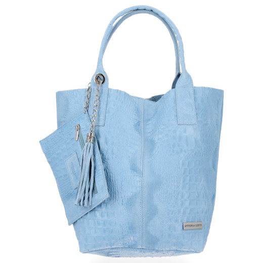 Uniwersalne Torebki Skórzane Shopper Bag w motyw aligatora renomowanej firmy Vittoria Gotti Błękitna (kolory) Vittoria Gotti PaniTorbalska