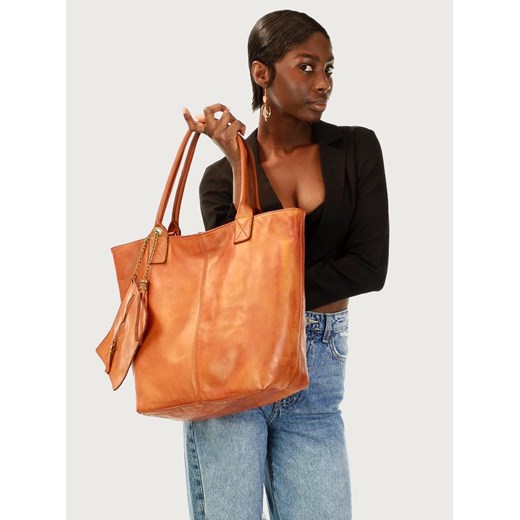 MARCO MAZZINI Torebka shopper bag z portfelem geniune leather brąz camel uniwersalny promocyjna cena Verostilo