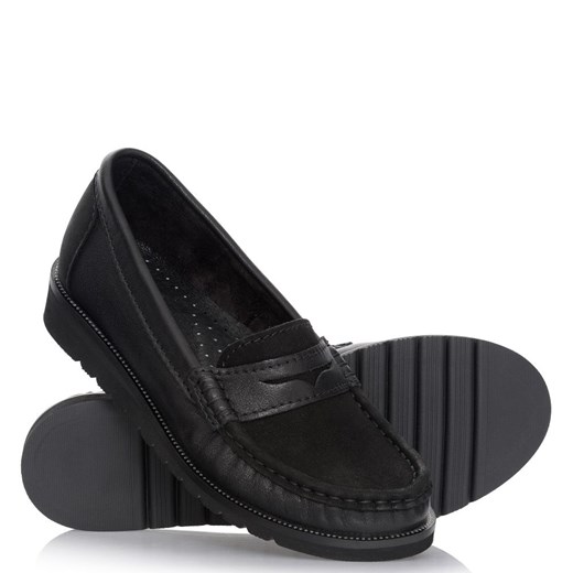 Mokasyny Ochnik czarne skórzane casual bez zapięcia
