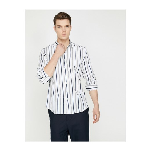 Koton Men's Navy Long Sleeve Classic Collar Striped Shirt Koton M Factcool