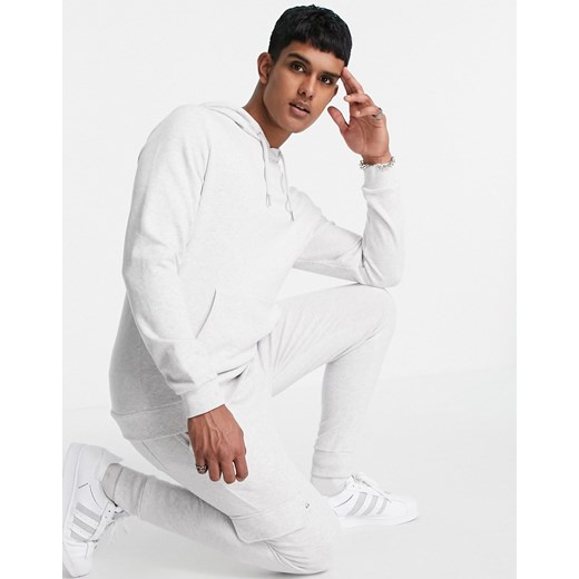 ASOS DESIGN – Dres z bluzą z kapturem i obcisłymi joggersami bojówkami w kolorze białego melanżu-Biały XL Asos Poland