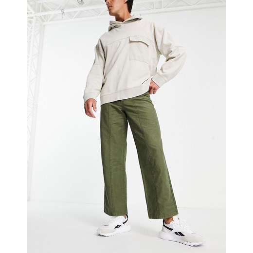 ASOS DESIGN – Spodnie z szerokimi nogawkami w kolorze khaki-Zielony W33 L30 Asos Poland