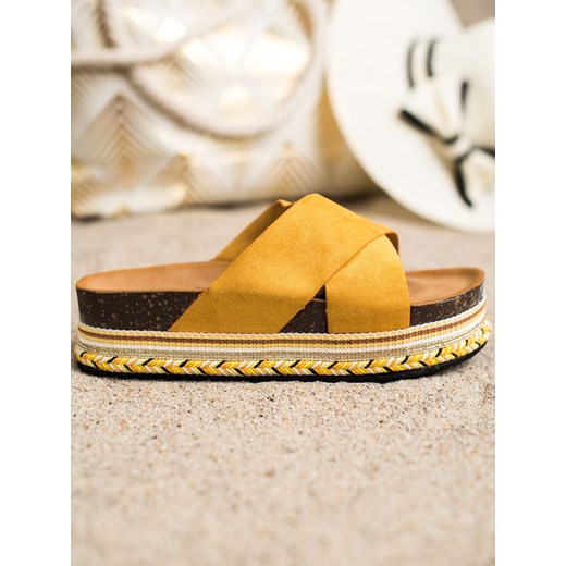 Klapki damskie żółte CzasNaButy na lato zamszowe 