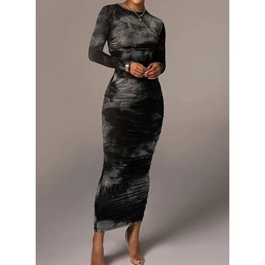 Sukienka Cikelly ołówkowa z okrągłym dekoltem maxi z długimi rękawami 