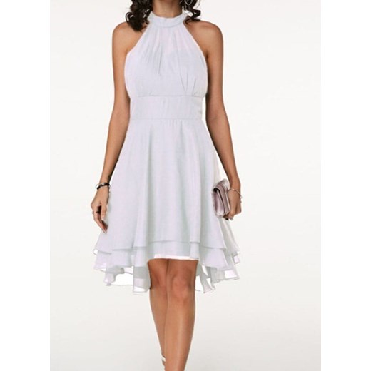 Cikelly sukienka mini z dekoltem halter na wesele biała elegancka bez rękawów 