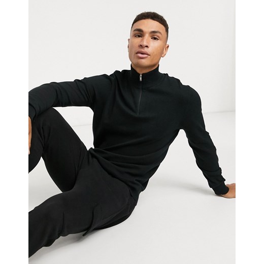 Burton Menswear – Czarny sweter z mieszanki bawełny organicznej z zamkiem do połowy długości-Black Burton Menswear XS Asos Poland