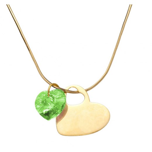 Naszyjnik serca grawer złoto zielone serce Peridot SWAROVSKI® ELEMENTS sotho bezowy grawer