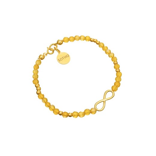 Żółta bransoleta drobny agat fasetowany złota nieskończoność symbol infinity złoto sotho bialy agat