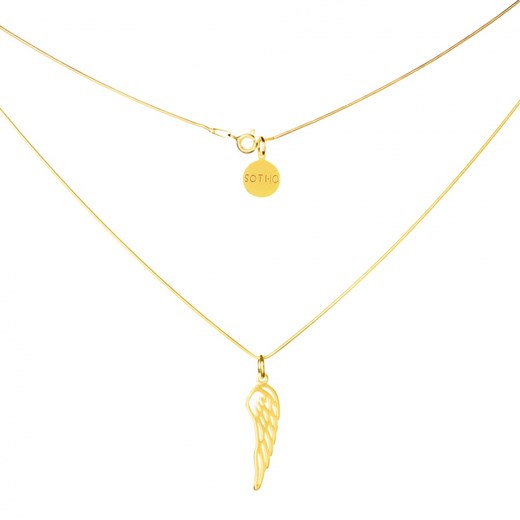 Złoty modowy naszyjnik symbol skrzydło łańcuszek żmijka sotho bialy modne