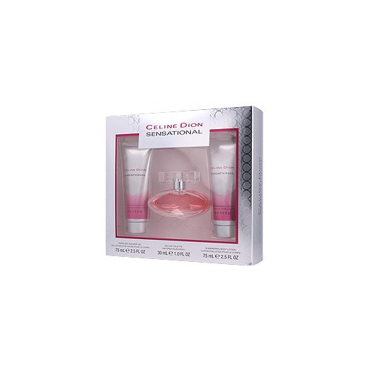 Celine Dion Sensational Zestaw - woda toaletowa 30 ml spray + żel pod prysznic 75 ml + balsam do ciała 75 ml perfumeria brazowy ambra