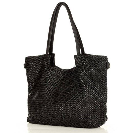 Shopper bag Merg bez dodatków elegancka czarna na ramię 
