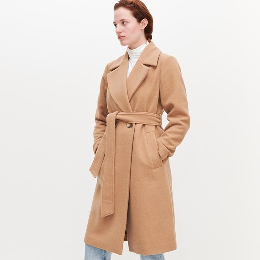 Reserved - Płaszcz z domieszką wełny - Beżowy Reserved 42 okazyjna cena Reserved